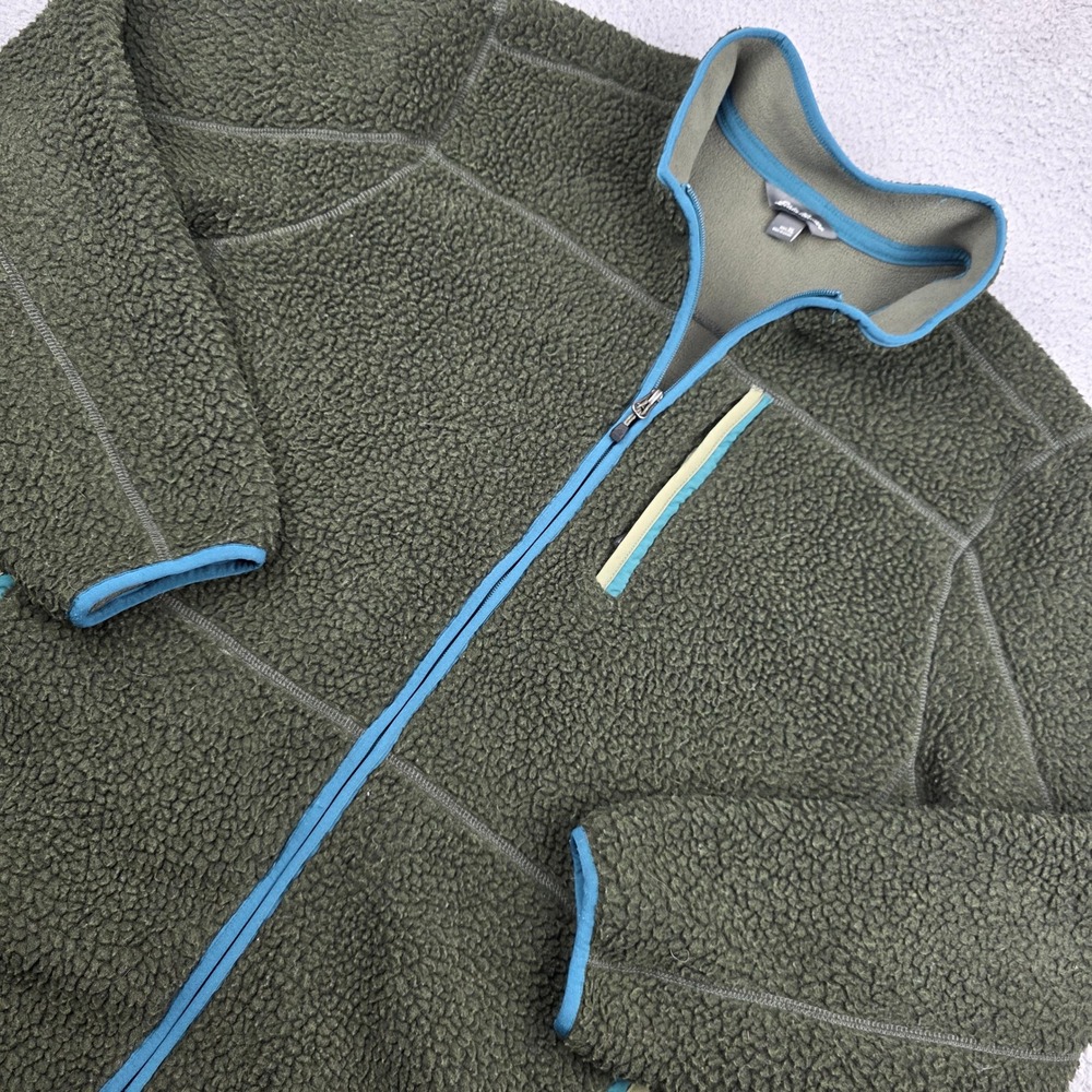 Eddie Bauer Full‎ Zip Fleece Jacket Mens XL Green Blue Sherpa EM31LK114